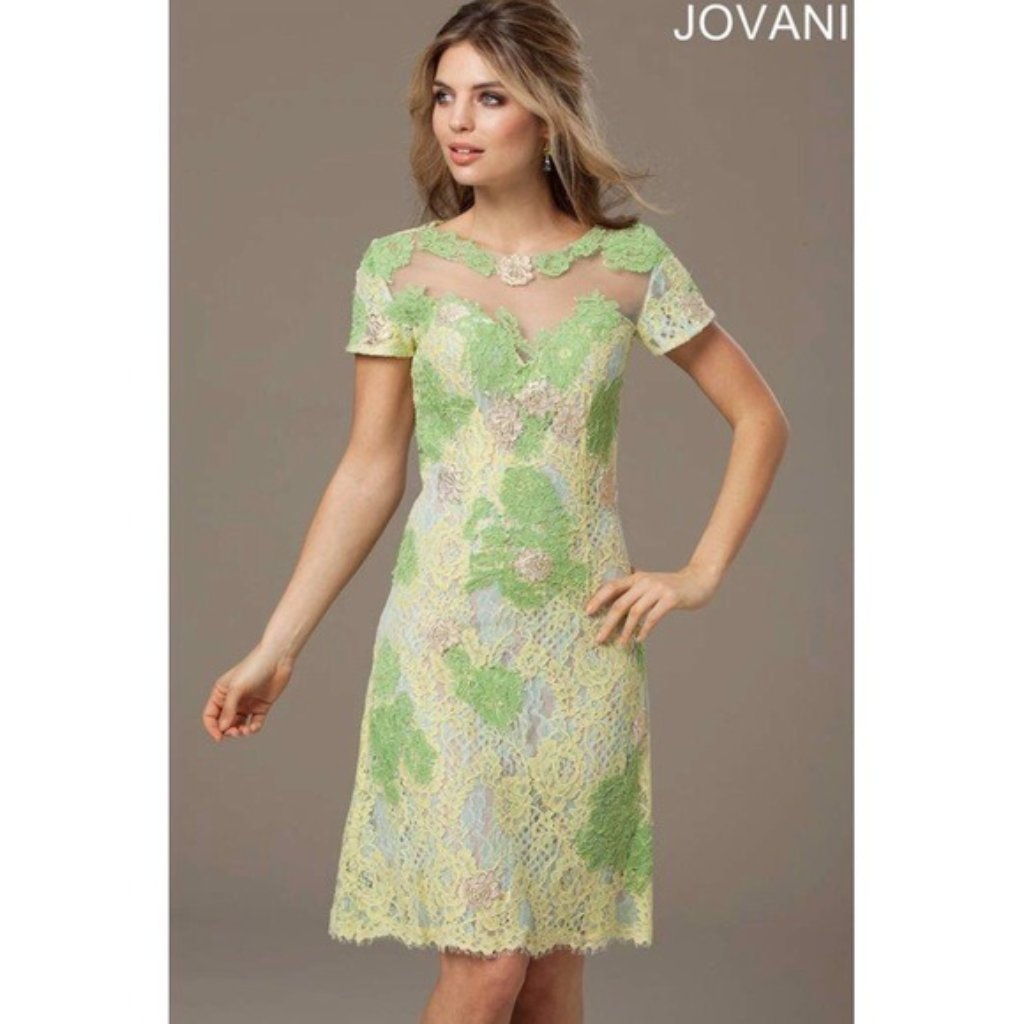 New Green/Yellow Floral Lace Dress